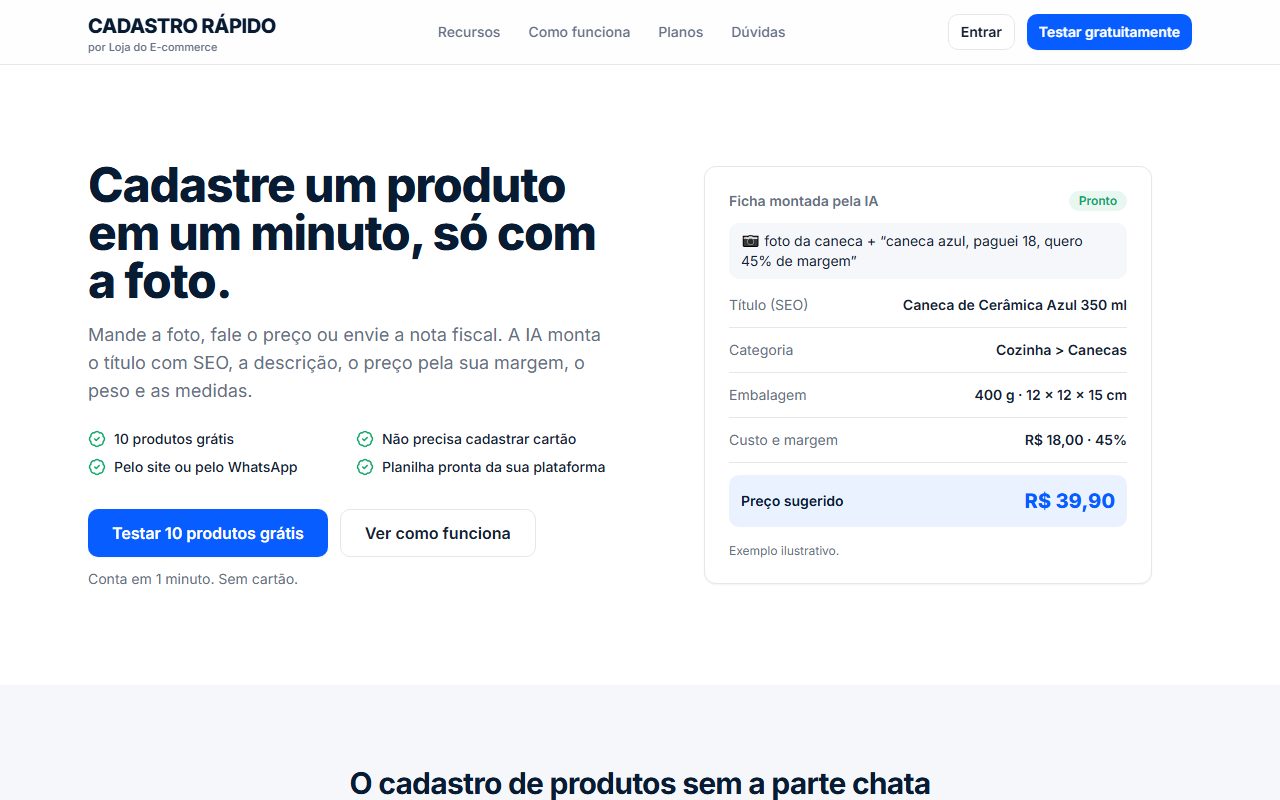 Página do Cadastro Rápido