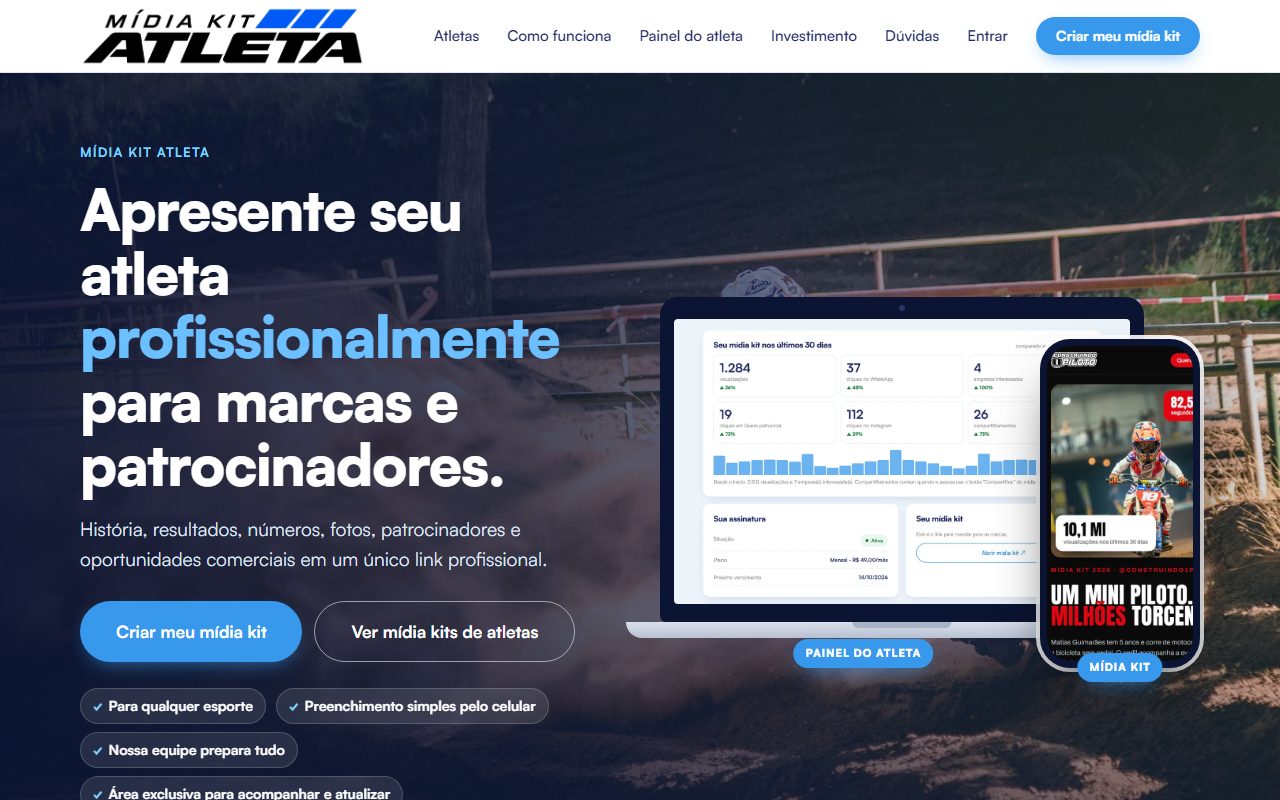 Página do Mídia Kit Atleta